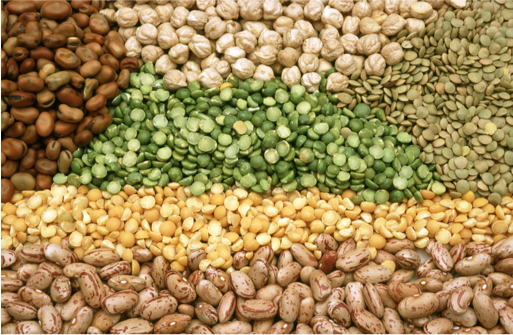 Piles of a variety of legumes make a colourful display
