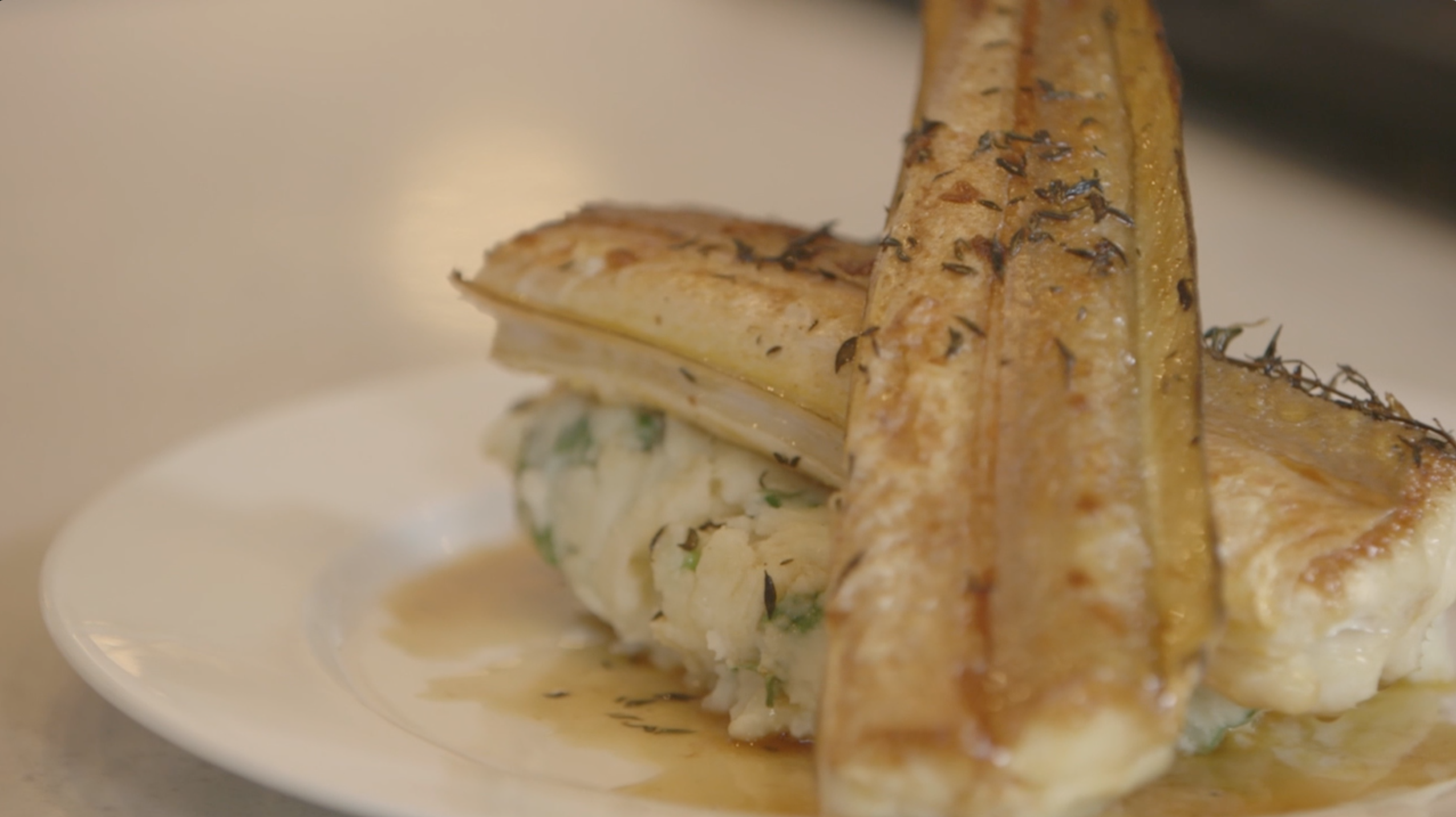 Eel & Spring Onion Mash with Thyme and Garlic Beurre Noisette